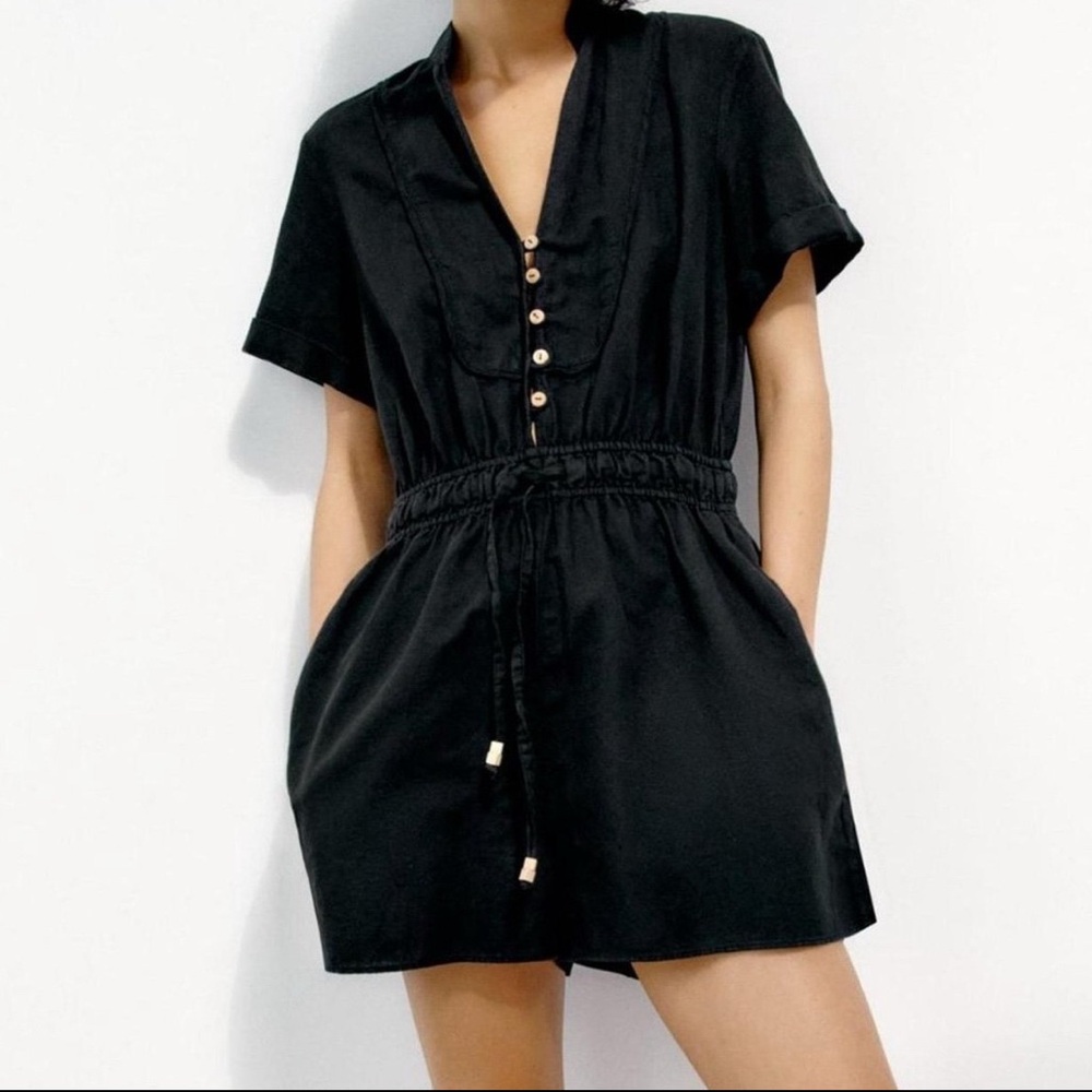 Zara Black Button-Up jumpsuit